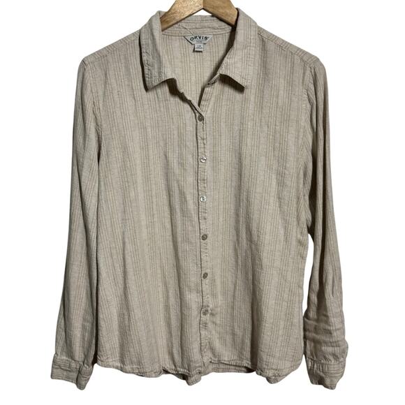 Orvis Tops - Orvis Button Up Linen Shirt Women L Tan Beige Long Sleeve Coastal Minimal Modest